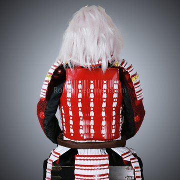 Kōsaka Masanobu Red & White Samurai Armor Tosei Gusoku Style White Hair Kabuto Red Scales With White Cords